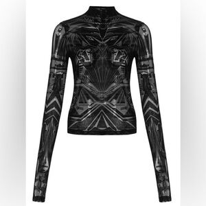 Punk Rave Cyberpunk Robot Goth Mesh Flock Top